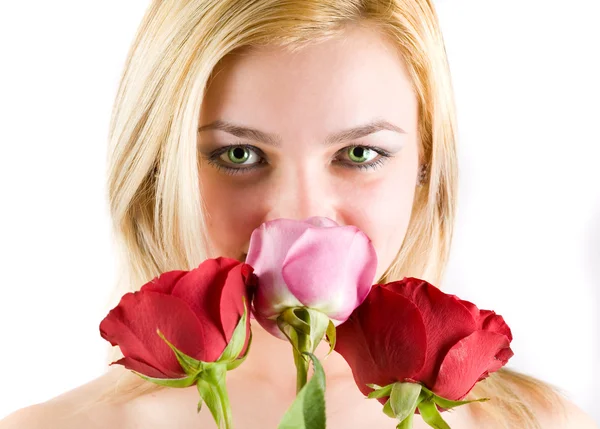 Hermosa dama con rosa — Foto de Stock