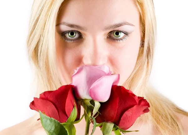 Vakker dame med rose – stockfoto