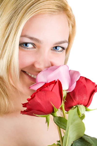 Krásná dáma s růží — Stock fotografie