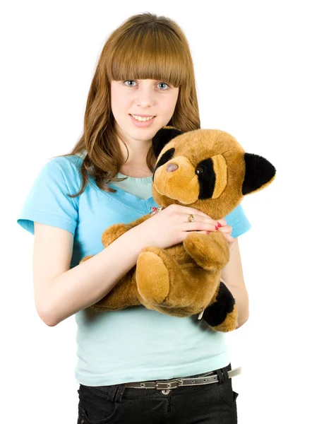 带着玩具熊的女孩 — 图库照片