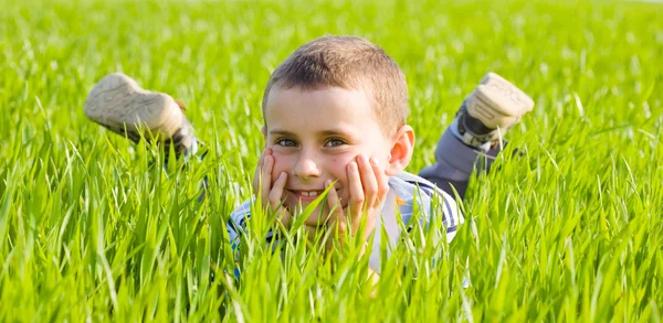 Słodkie dziecko w polu pszenicy — Zdjęcie stockowe
