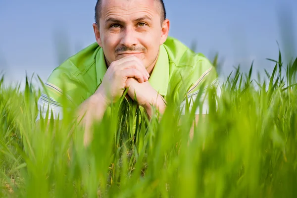 Человек в пшеничном поле — стоковое фото