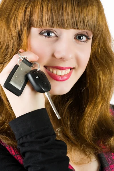 Vendite donna che offre le chiavi della macchina — Foto Stock