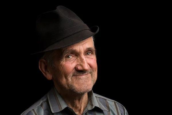 Homem velho com chapéu preto — Fotografia de Stock