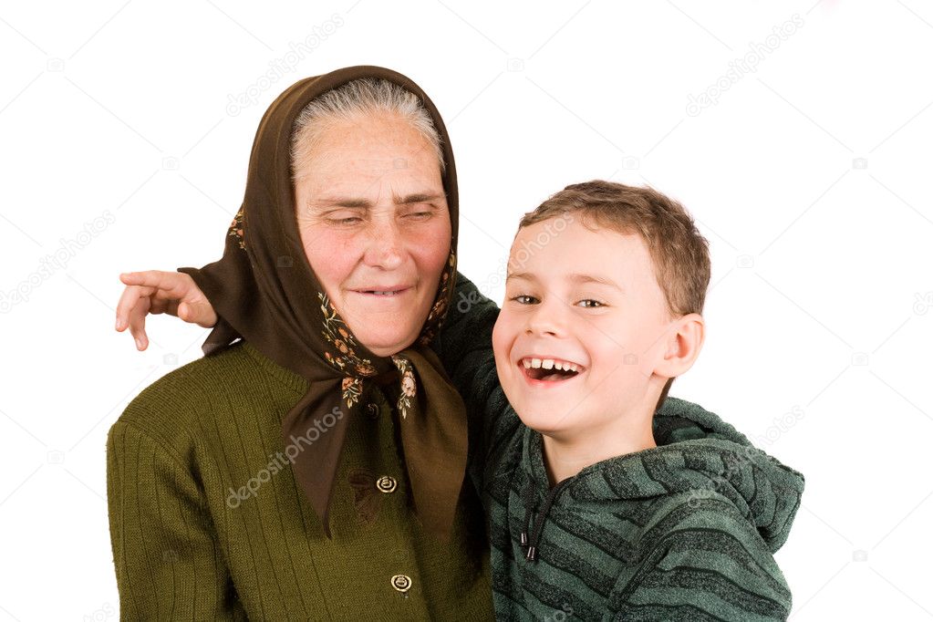 Grandmother and nephew embracing