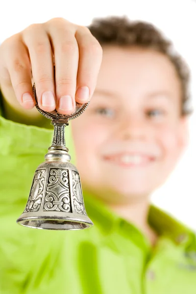 Boy ringing a bell — Stock Photo, Image