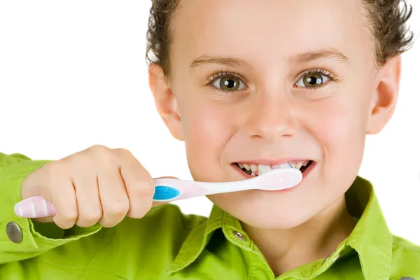 Kind borstelen tanden — Stockfoto