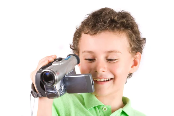 Jongen met behulp van video camera — Stockfoto