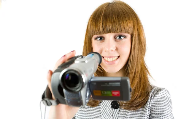 Dziewczyna za pomocą kamery wideo — Zdjęcie stockowe