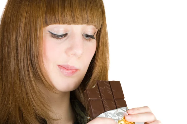 食べるチョコレートの女の子 — ストック写真