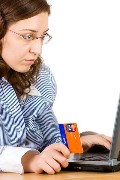Young business woman on laptop — Stock Photo, Image