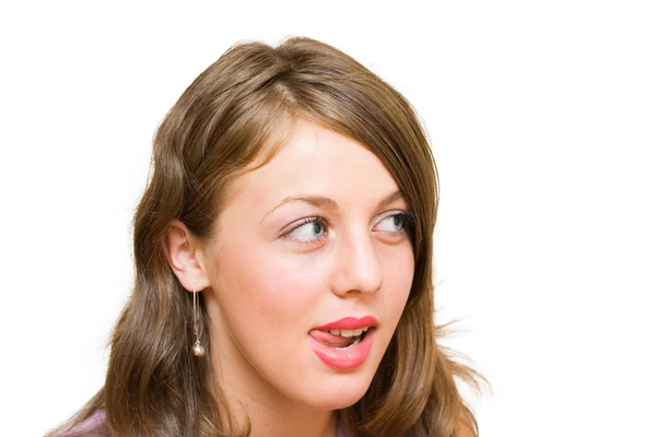 Mujer lamiendo sus labios —  Fotos de Stock