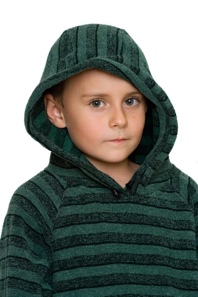 Lindo niño en suéter, aislado en blanco — Foto de Stock