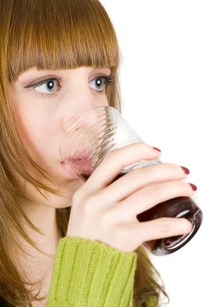 美しい金髪の飲むワイン ストック画像