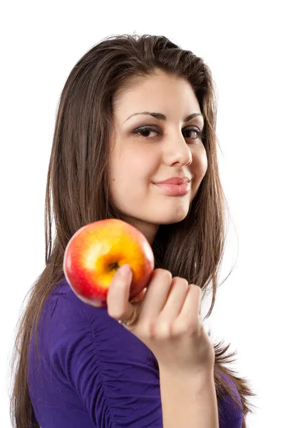 Ung kvinna med äpple — Stockfoto