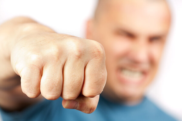 Aggressive man punching