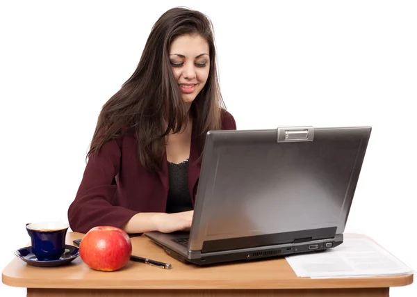Mulher de negócios no computador portátil — Fotografia de Stock