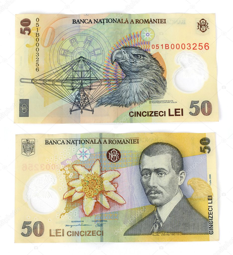 50 Lei(Romanian currency) isolated.