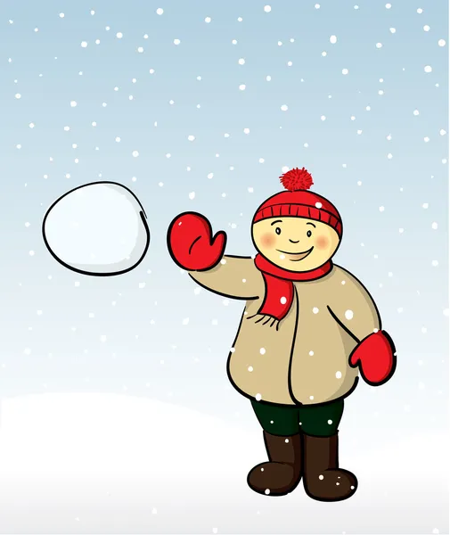 Pojke kastar snöboll — Stock vektor
