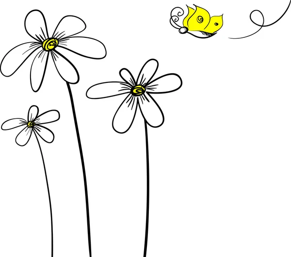 Daisy és pillangó — Stock Vector