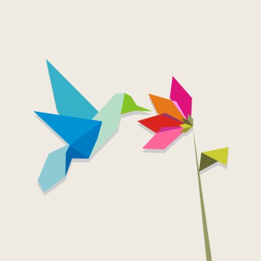 Origami hummingbird and flower clipart