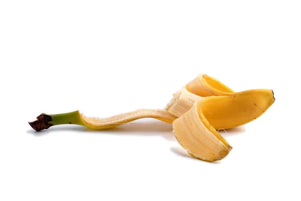 白で分離された皮をむかれたバナナ. — ストック写真