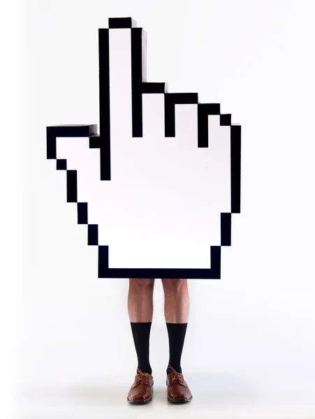 E-commerce hand cursor with male legs — Stock Photo, Image