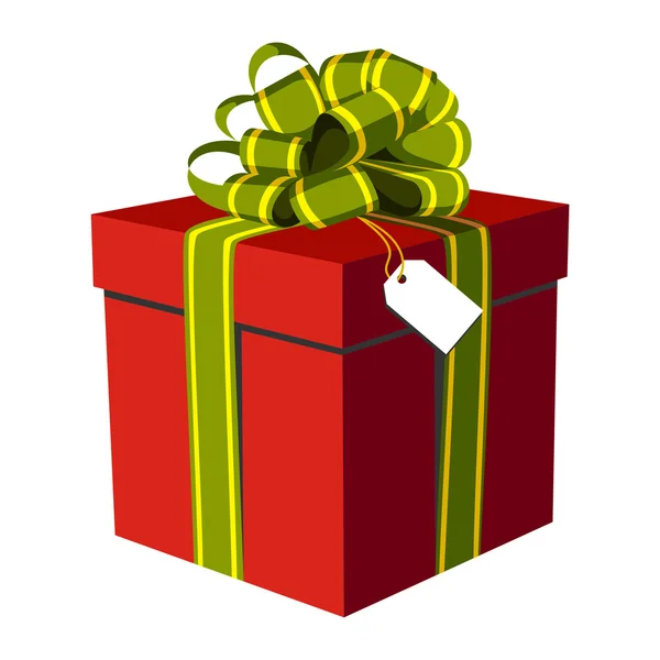 Coffret cadeau rouge, ruban vert et or — Image vectorielle