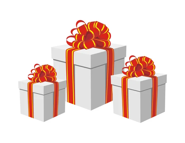 Gift boxes with red and golden ribbons — Stock Vector
