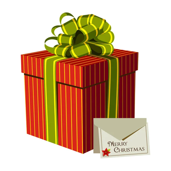 Red gift box with a Xmas greeting card — Stock Vector