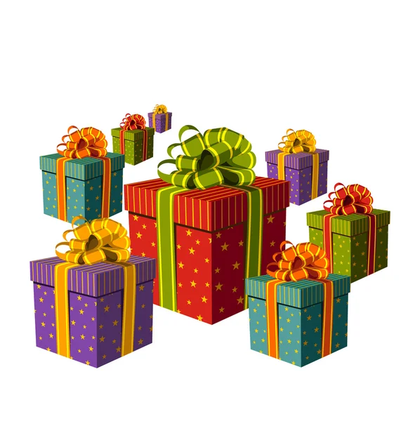 Барвиста група подарункових коробок — стоковий вектор
