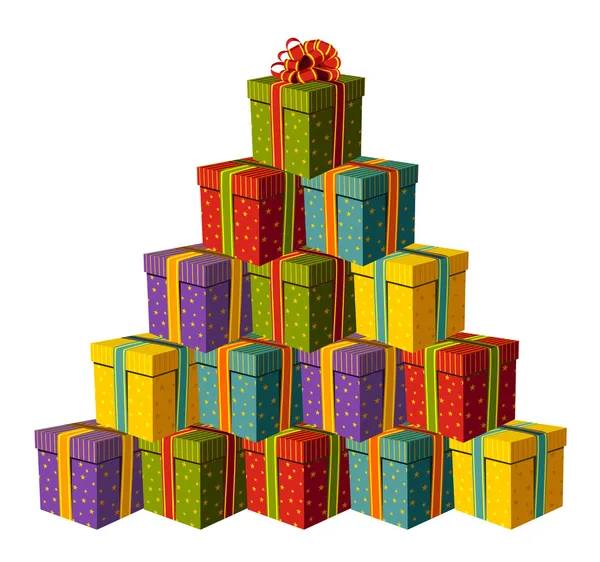 Κουτιά δώρων, σχηματίζοντας ένα χριστουγεννιάτικο δέντρο — Διανυσματικό Αρχείο