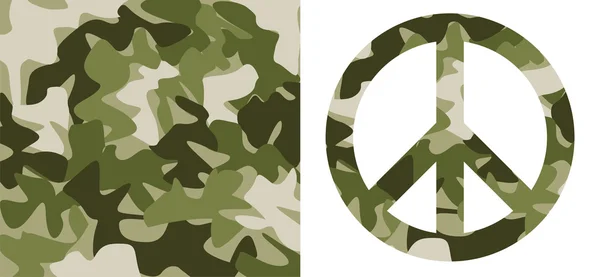 Patrón de camuflaje y símbolo de paz — Vector de stock