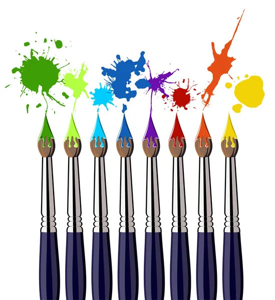Verf penselen en kleur splash — Stockvector