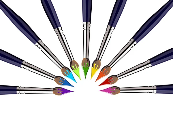Halve cirkel van verf penselen met kleuren — Stockvector