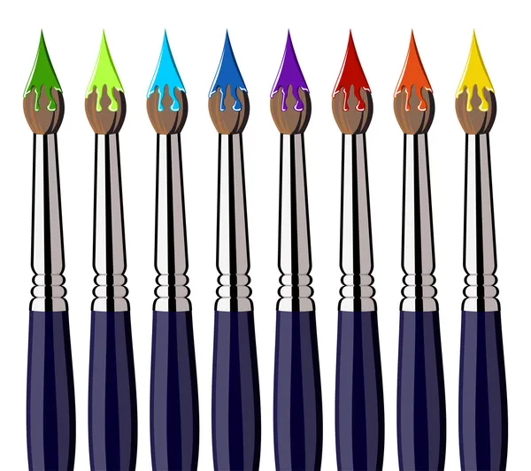 Pinceles para pintar con salpicaduras de color alineado — Stockvector