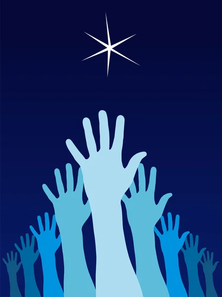 Raised hands trying to reach a star — Stock Vector