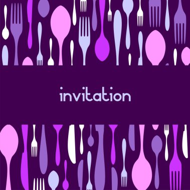 Cutlery pattern invitation on violet clipart
