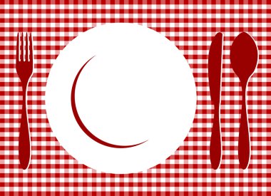 Place Setting on red tablecloth clipart