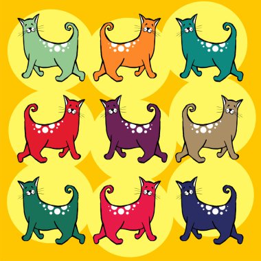 Cats with curly tail pattern clipart