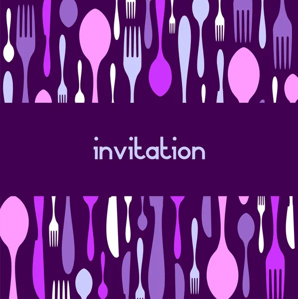 Invitación de patrón de cubiertos en violeta — Archivo Imágenes Vectoriales