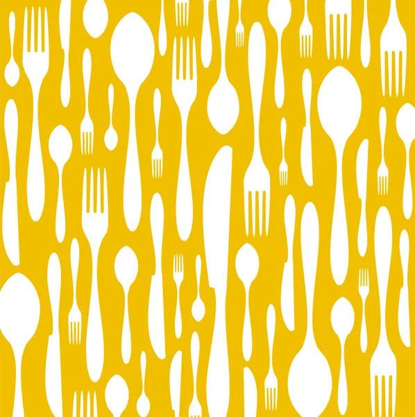 在黄色背景上的餐具图案 — 图库矢量图片
