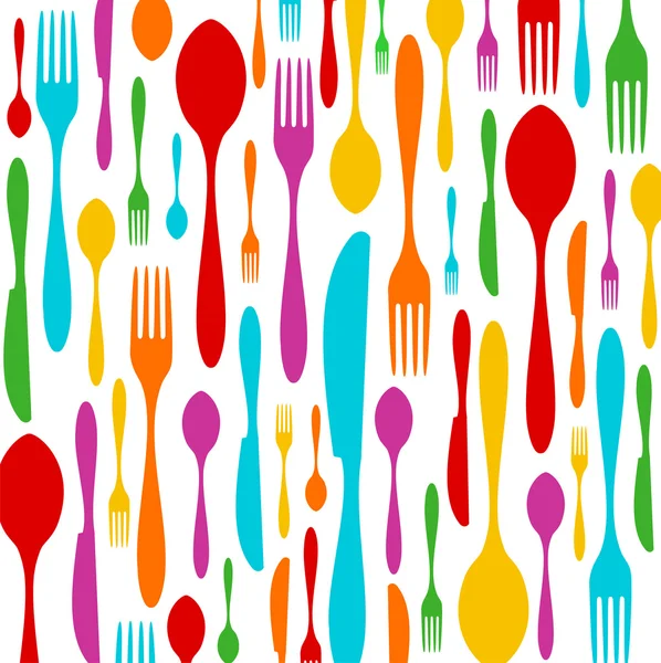 Cutlery colorful pattern on white — Stock Vector