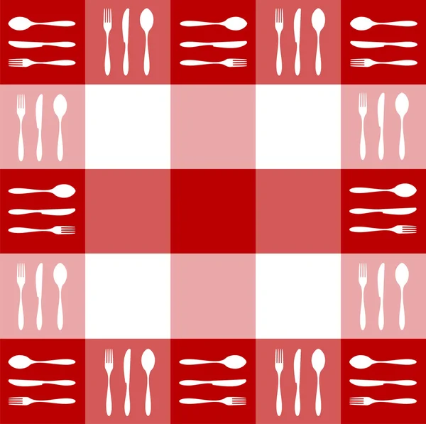 Red tablecloth texture cutlery pattern — Stock Vector