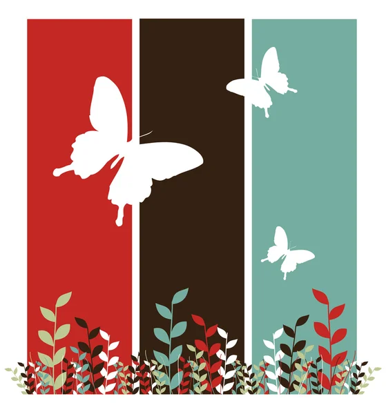 Papillons et feuilles de fond — Image vectorielle
