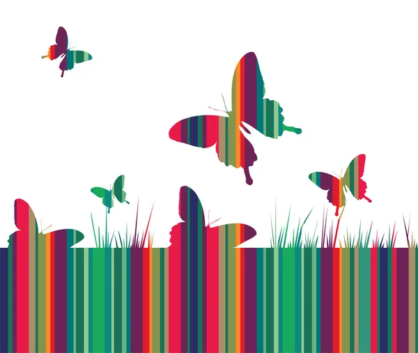 Motýli a barevné tráva — Stockový vektor