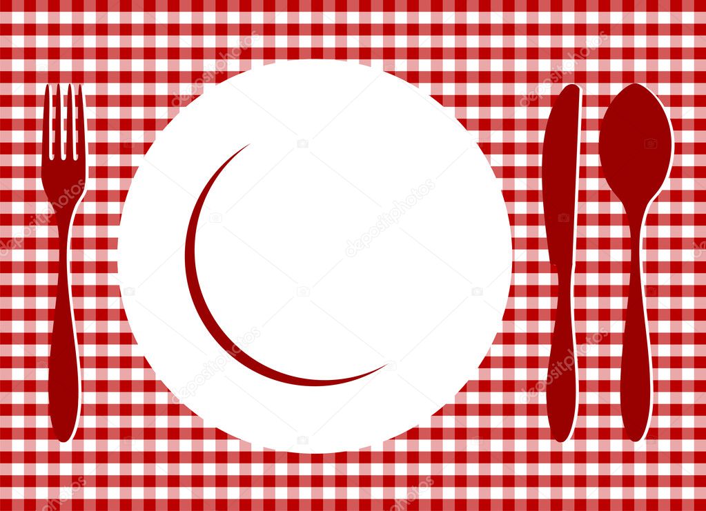 Place Setting on red tablecloth