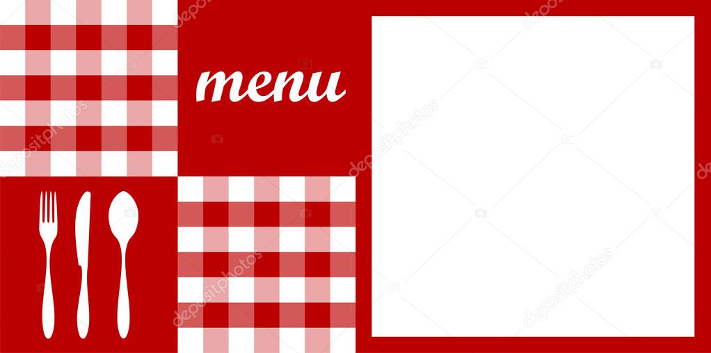 Menu design. Red tablecloth.