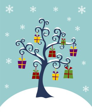 CHRISTMAS TREE DECORATED WITH GIFTS clipart