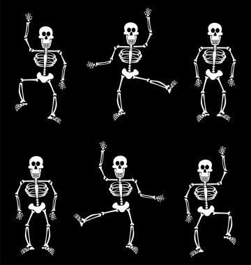 Halloween skeletons dancing on black bac clipart